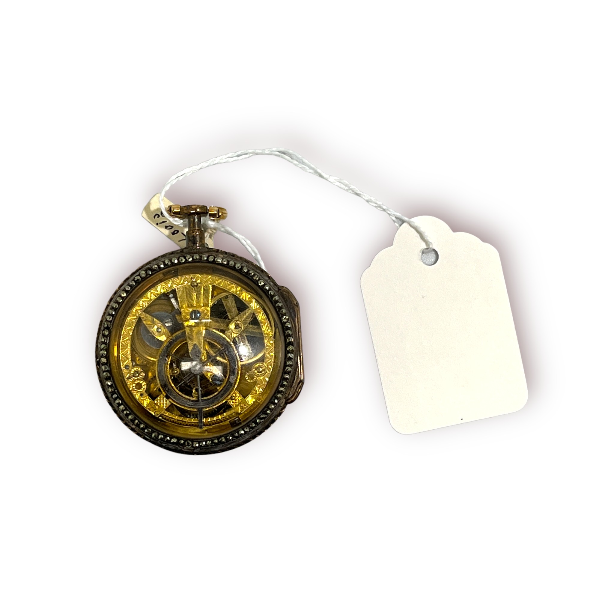 An 18th century yellow metal (tests as 18ct gold) cased open-face verge watch, the white enamel dial - Image 2 of 8