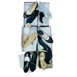 Six various pairs of Salvatore Ferragamo ladys shoes, including a pair of black patent leather low