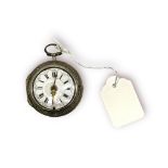 An 18th century white metal (tests as silver) pair-case verge pocket watch, the white enamel dial