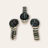 Three gents stainless steel Casio Edifice ‘Wave Ceptor’ wristwatches, each with black dial, batons