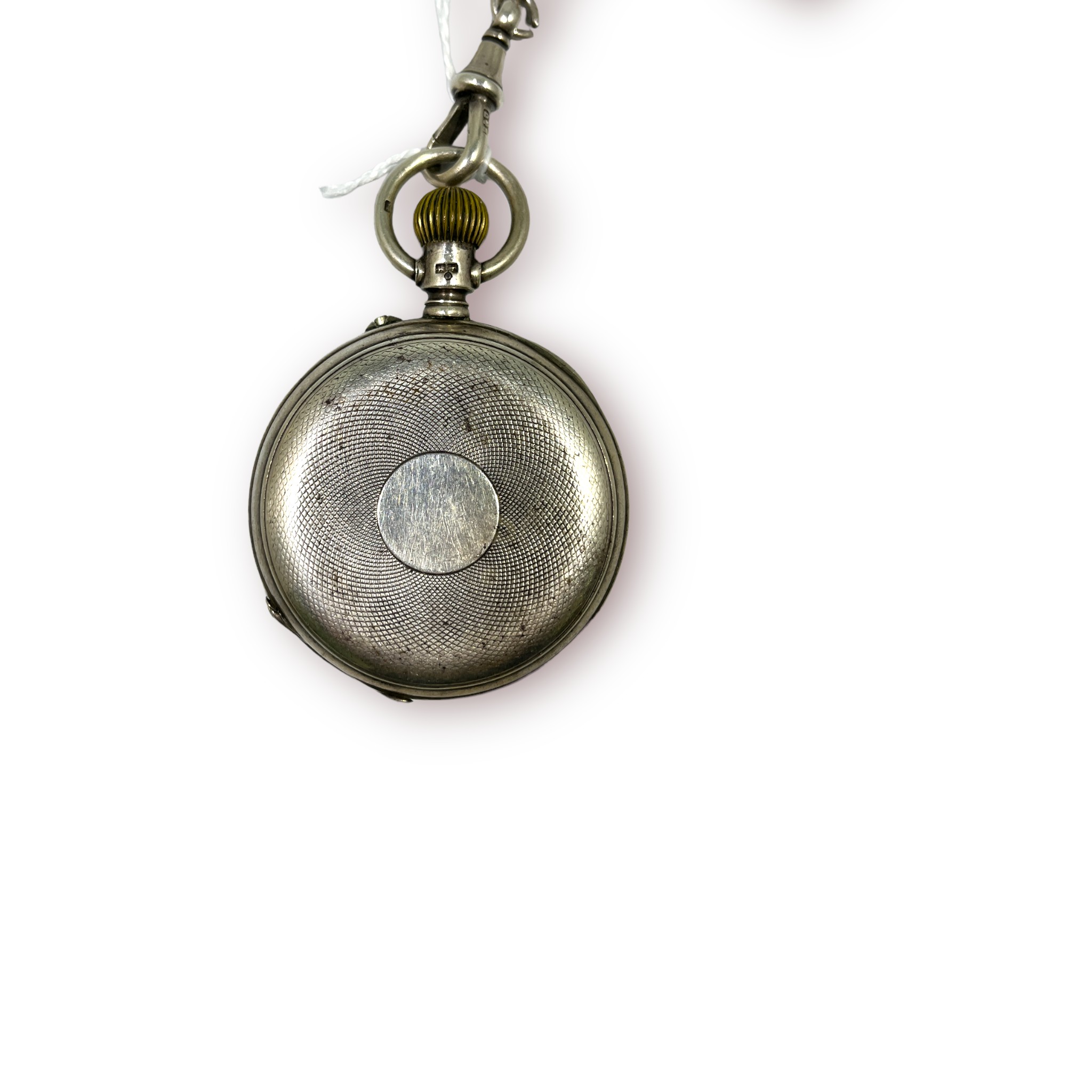 A silver open-face pocket watch, the white enamel dial with Roman numerals denoting hours and - Image 3 of 3