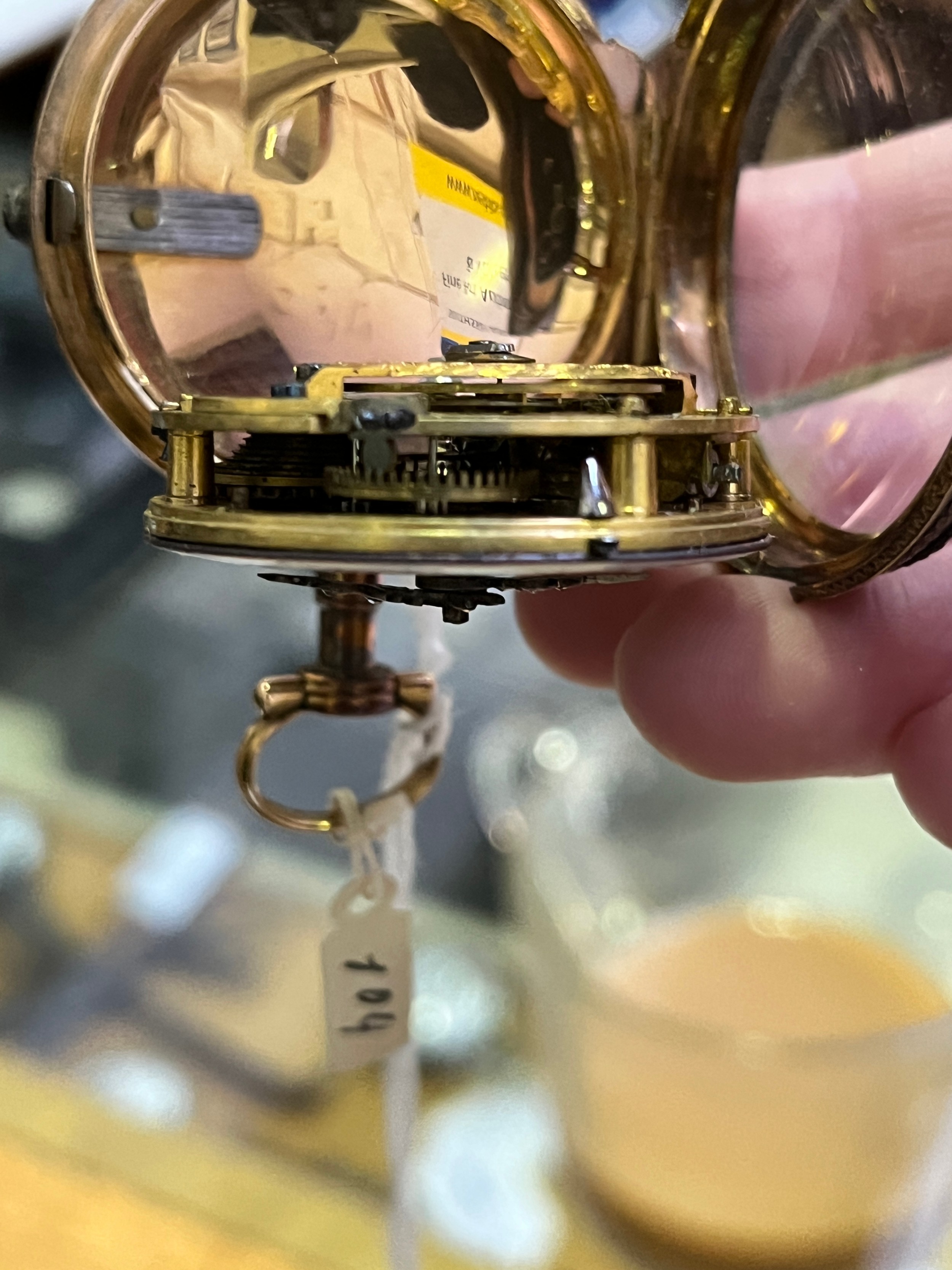 An 18th/19th century yellow metal (tests as 18ct gold) and gilt metal verge pocket watch, the - Image 5 of 8