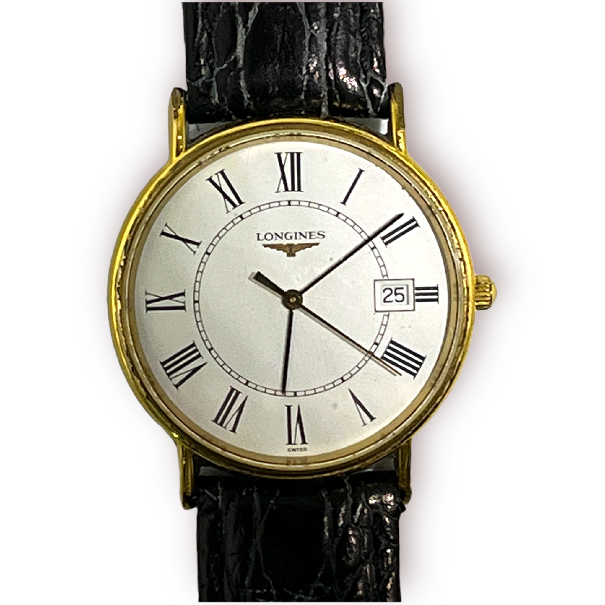 A gents gold-plated quartz Longines model L4.636.2 wristwatch, the white enamel dial with Roman - Image 2 of 4