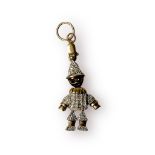 A 9ct yellow gold articulated clown charm/pendant, set with small white stones to the body and