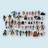 Approximately 55 Superhero and Villain action figures from 1990s-2000s, examples by Marvel, DC,