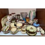 A quantity of assorted Torquay Mottoware, including vases, teapots, cups, jugs, bowls, dishes,