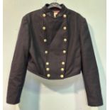 A vintage Armani Jeans woollen navy blue double-breasted jacket, officer style collar with