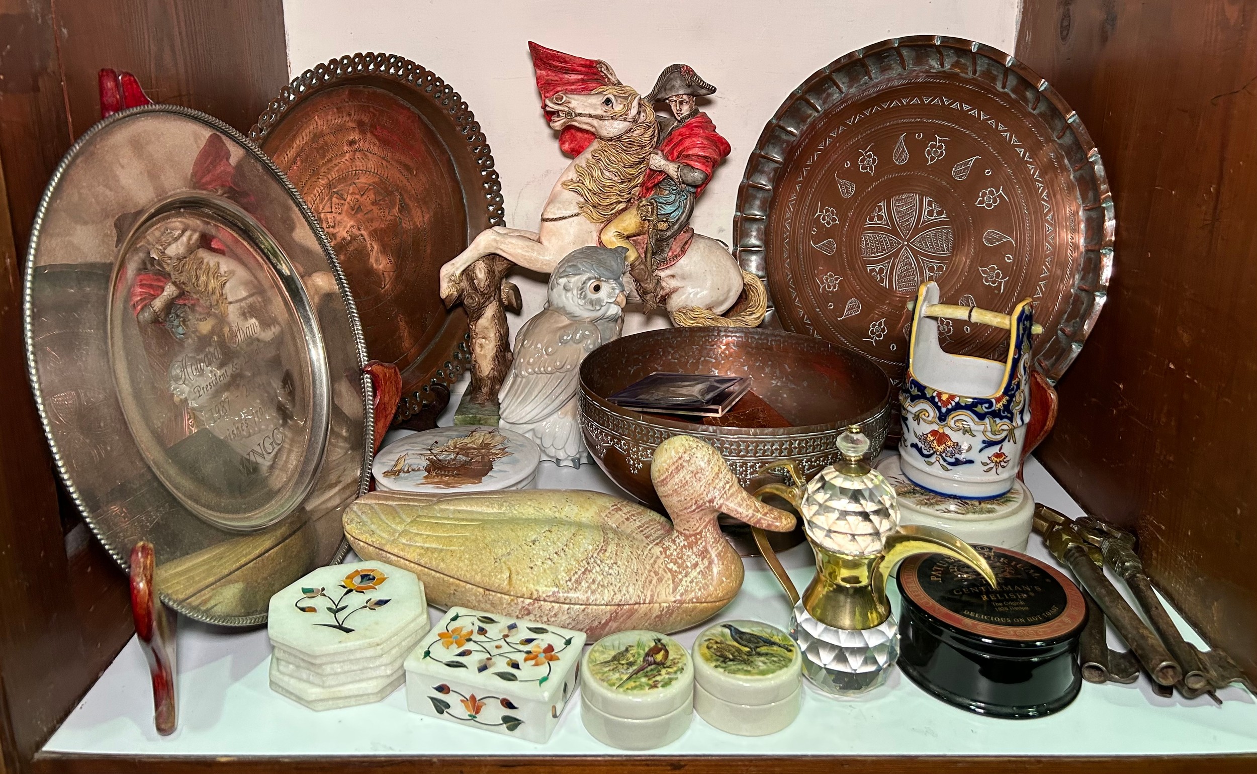 A quantity of mixed collectables, to include a figure of Napoleon on horseback, two copper