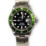 A gents stainless steel Rolex Submariner model ‘16610TLV’, ‘The Kermit’, C.2004, the black dial with