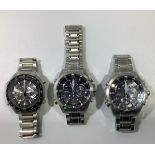 Three gents stainless steel Casio Edifice wristwatches, each with black dial, batons denoting hours,