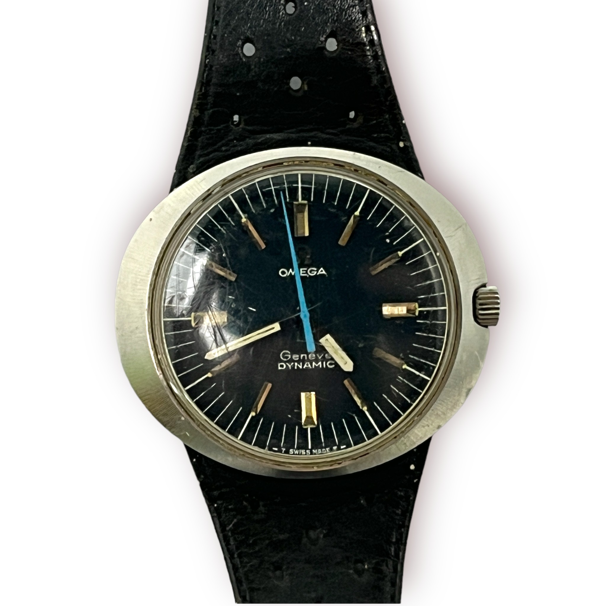 A gents stainless steel, manual wind, Omega Geneve Dynamic wristwatch, C.1970’s, the circular blue - Image 2 of 3