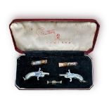 A pair of miniature pinfire pistols, each with breach-loading 13mm hexagonal barrel, one engraved '