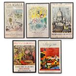 Five various French Art exhibition posters, including 2x Marc Chagall, 2x Bernard Buffet and a