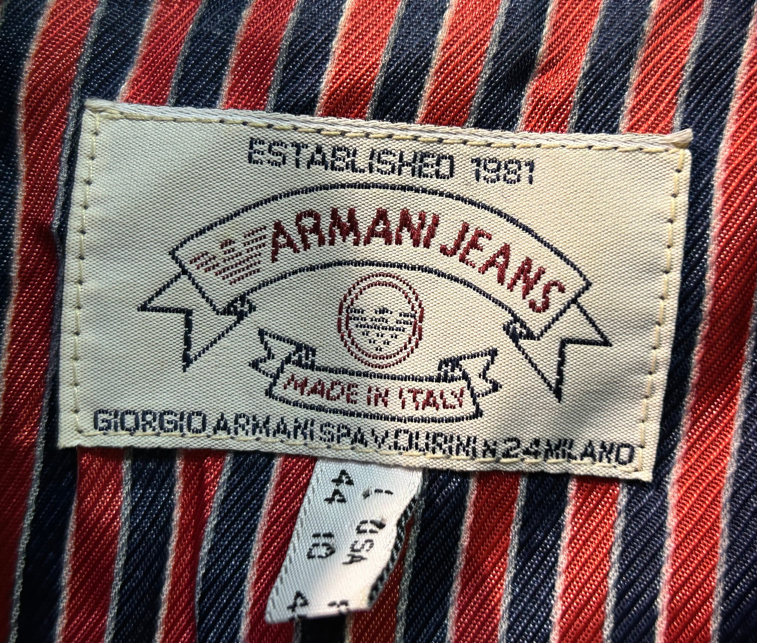 A vintage Armani Jeans woollen navy blue double-breasted jacket, officer style collar with - Image 2 of 2