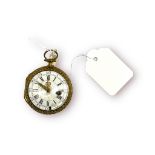 A Louis XV gilt metal open-face verge pocket watch, the white enamel dial with Roman numerals