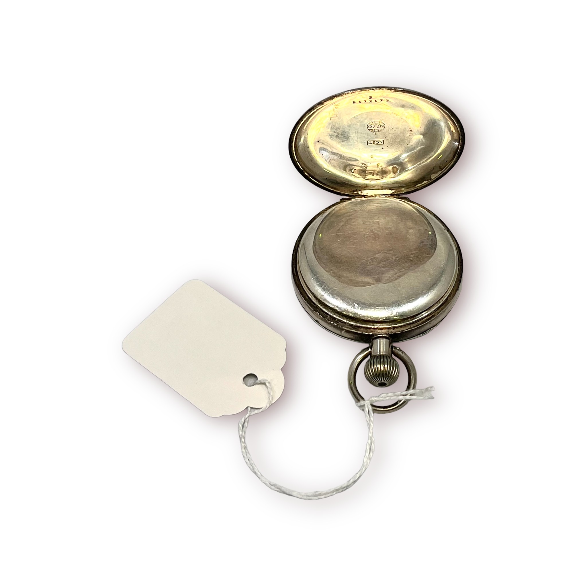 A .935 grade silver-cased, open-face pocket watch, the white enamel dial with Roman numerals - Image 4 of 5