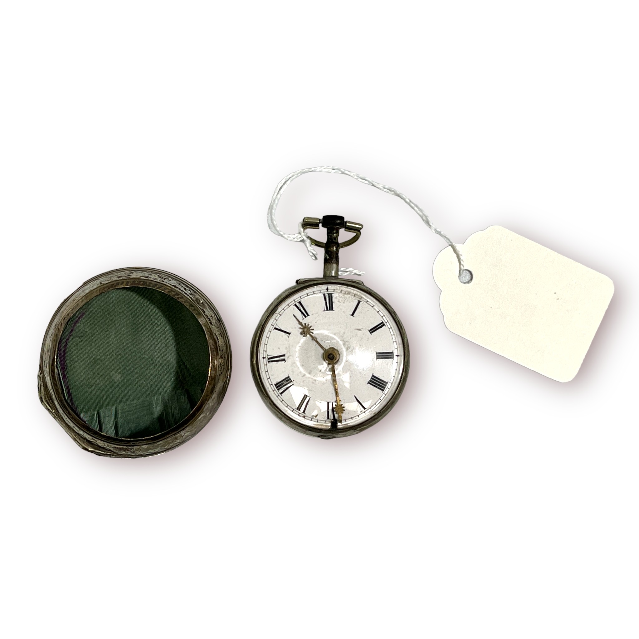 A late George II silver pair-case verge pocket watch, the white enamel dial with Roman numerals - Image 3 of 4