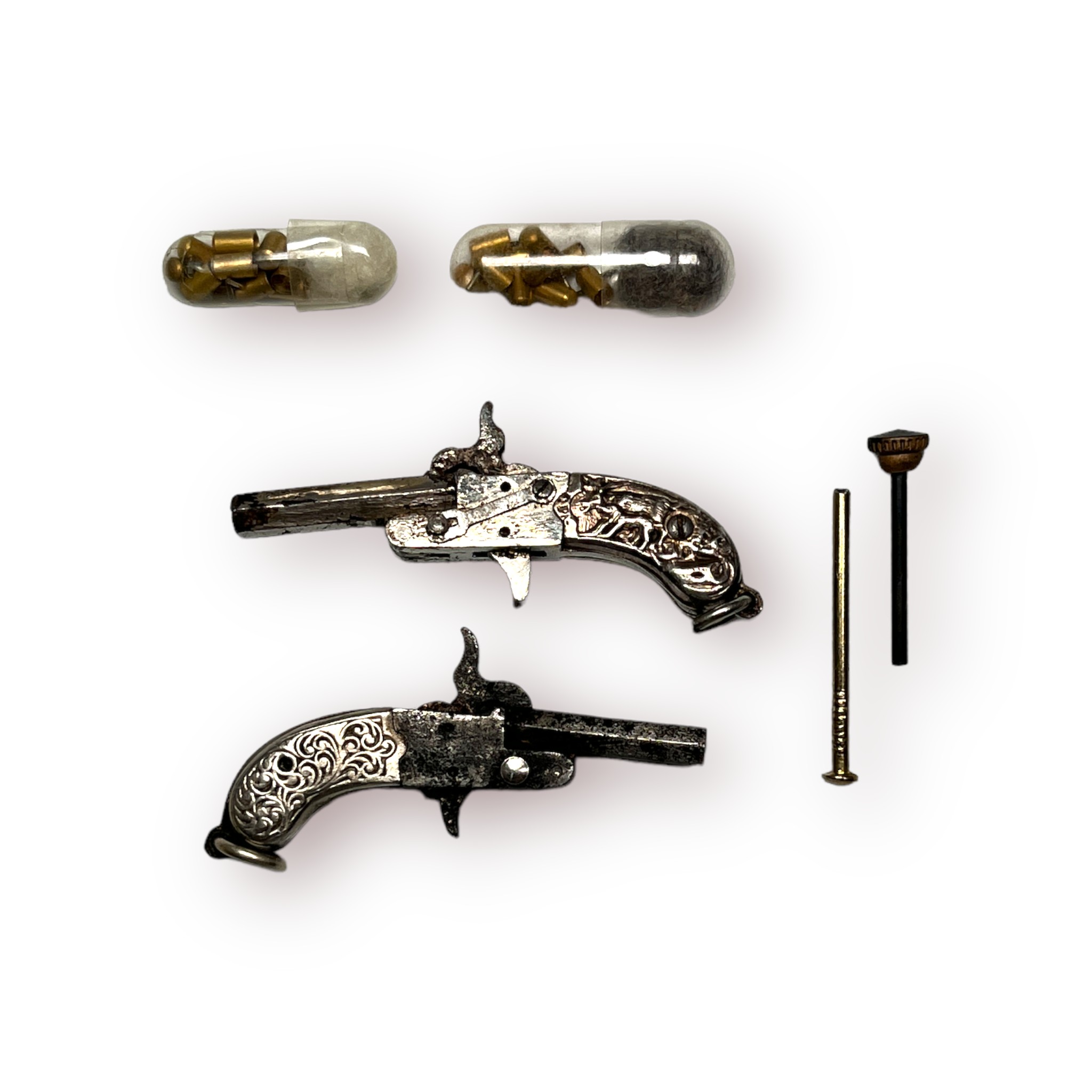 Two various Austrian Berloque breach-loading pinfire pistols, one with 18mm hexagonal barrel and