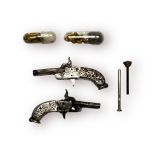 Two various Austrian Berloque breach-loading pinfire pistols, one with 18mm hexagonal barrel and