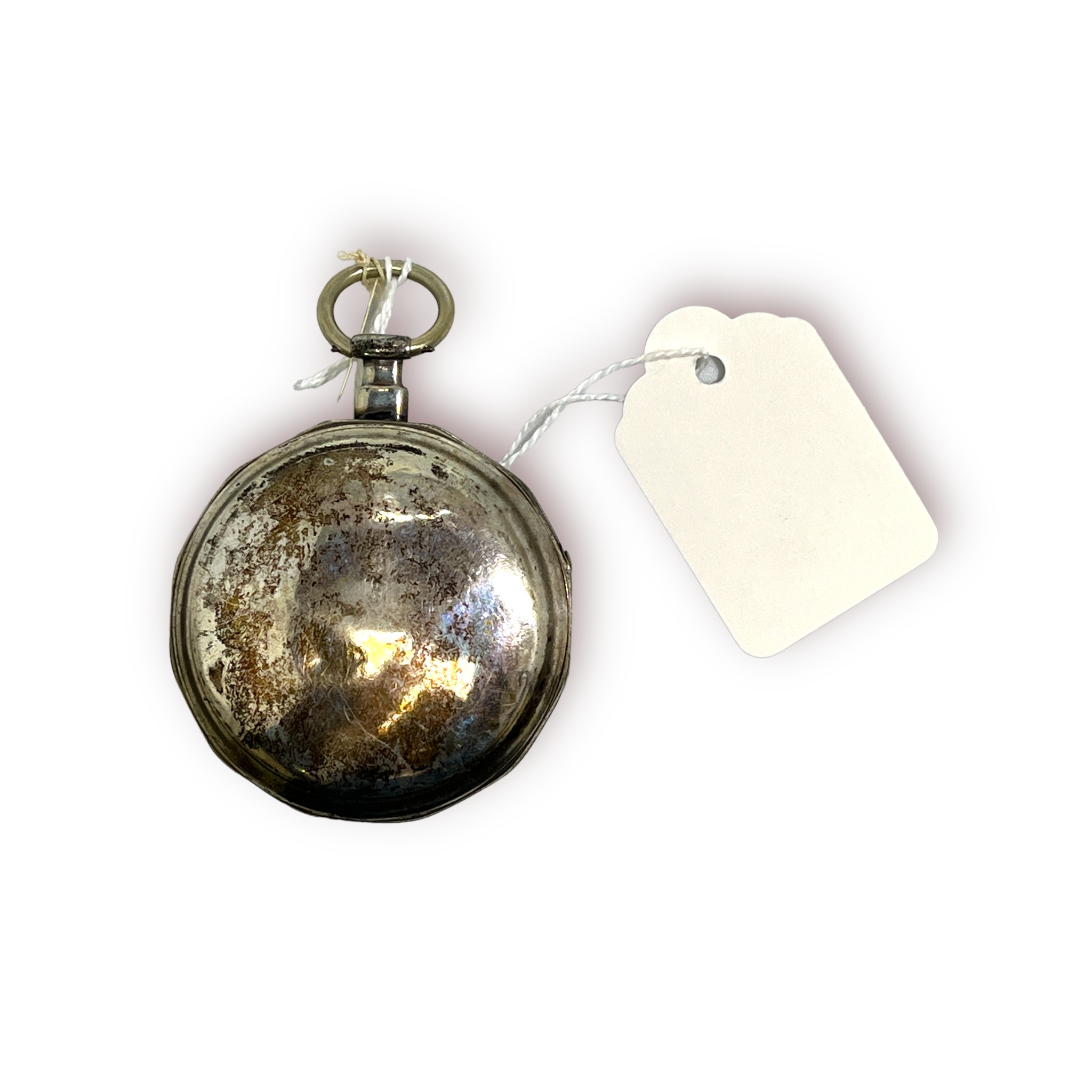 An 18th century white metal (tests as silver) open-face pocket watch, the enamel dial with Arabic - Image 2 of 2