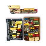 Approximately 62 die-cast scale model cars and other vehicles by Dinky Toys, Corgi, Matchbox, Lledo,