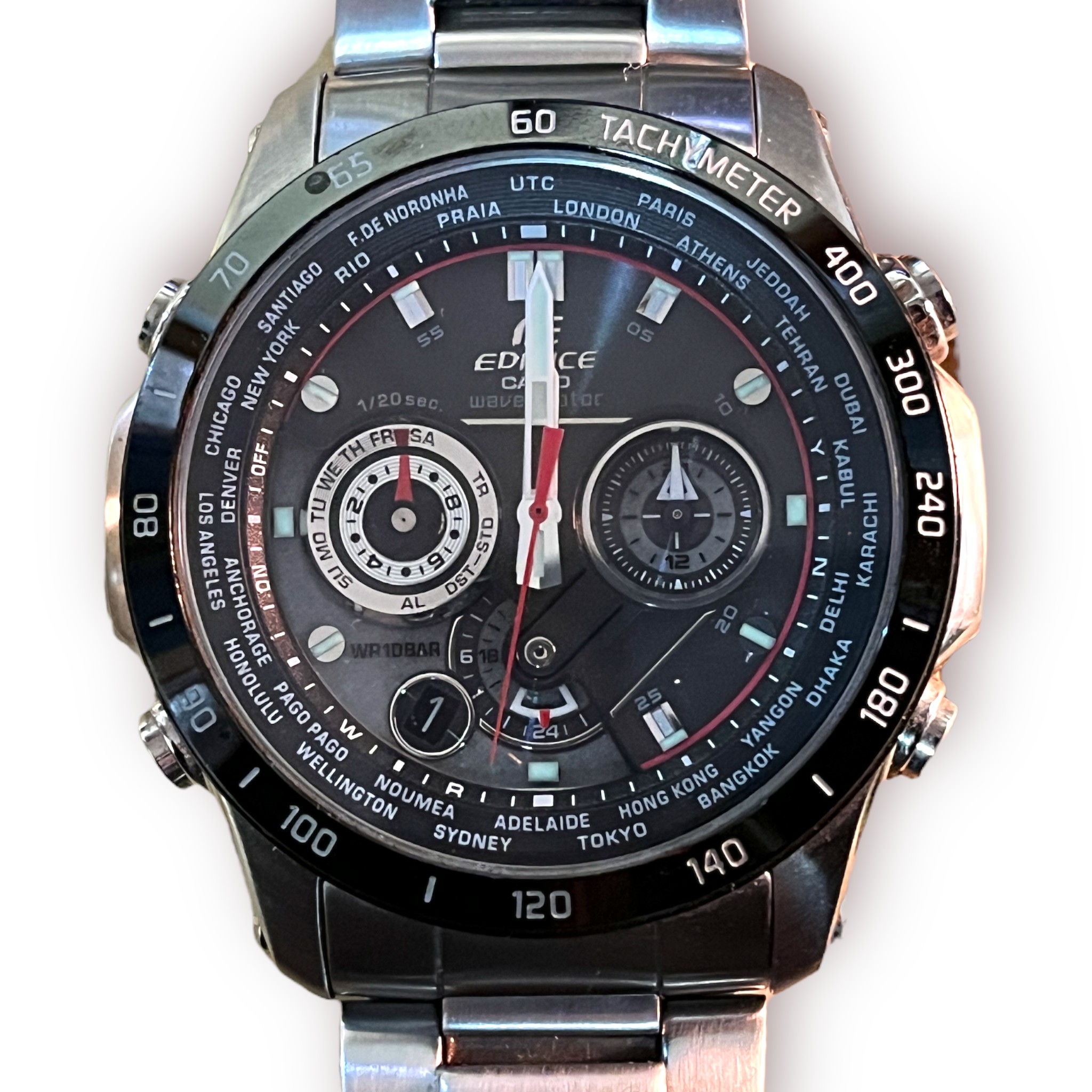 Three gents stainless steel Casio Edifice ‘Wave Ceptor’ wristwatches, each with black dial, batons - Image 5 of 7