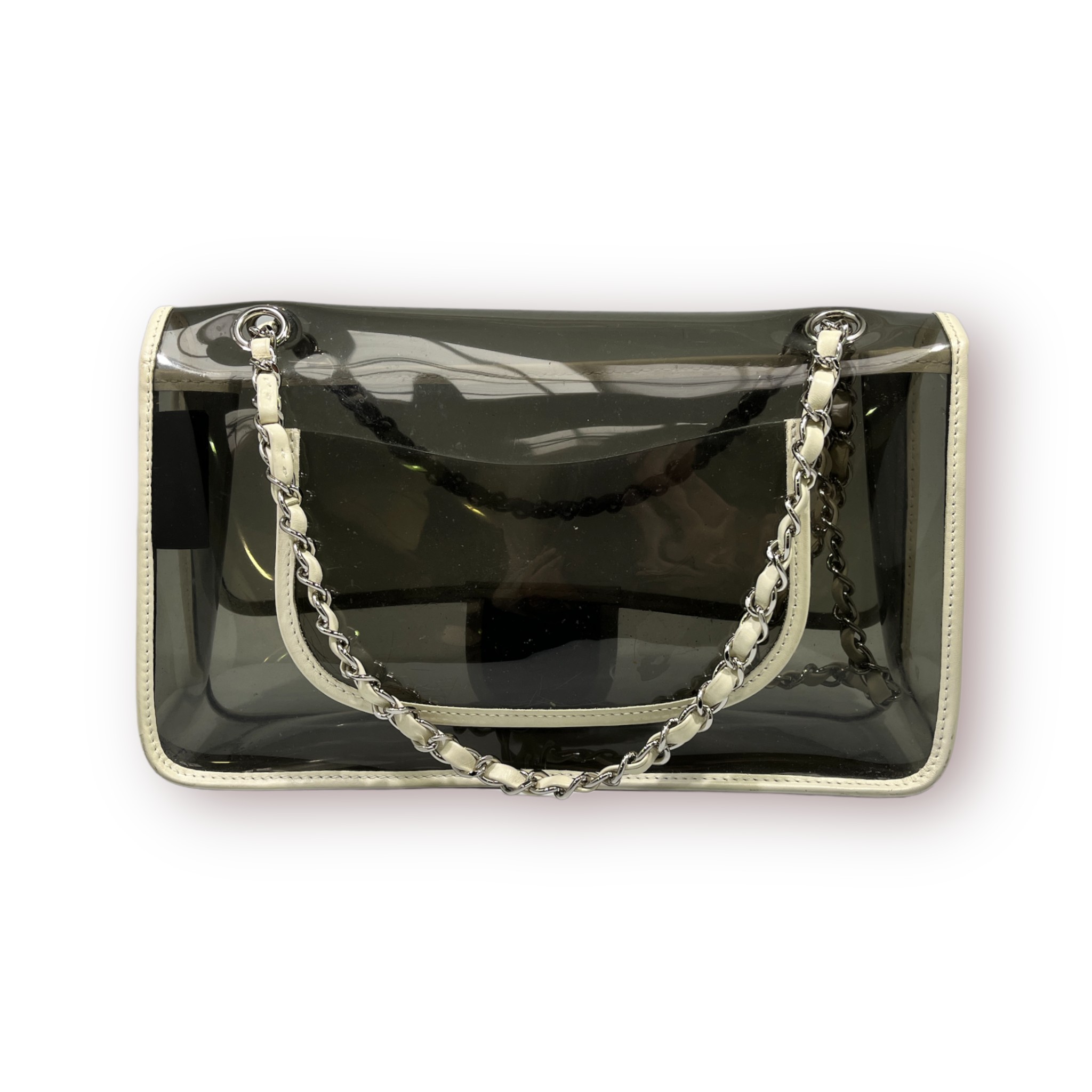 Chanel transparent classic flap bag, model 57412, in clear and white hues. With a transparent - Image 2 of 9