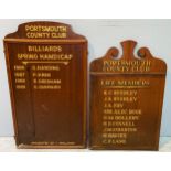 Two large wooden plaques (local Masonic Interest) Portsmouth County Club, one with a list of life