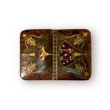 An inlaid walnut and burr walnut Tunbridge Ware two-piece playing card case, with typical