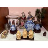 Various Chinese ceramics and collectables including a pair of female figures, three ginger jars with