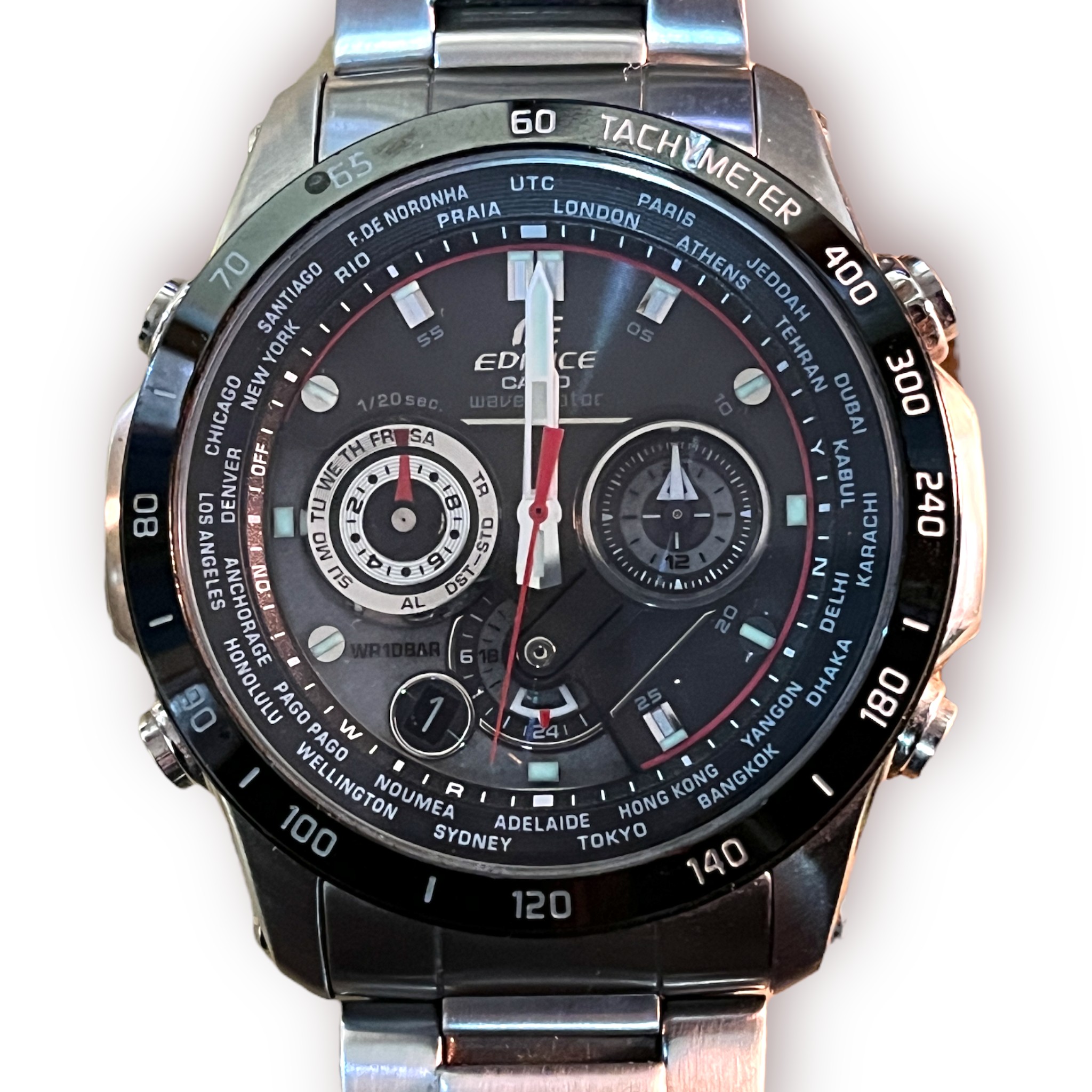 Three gents stainless steel Casio Edifice ‘Wave Ceptor’ wristwatches, each with black dial, batons - Image 7 of 7