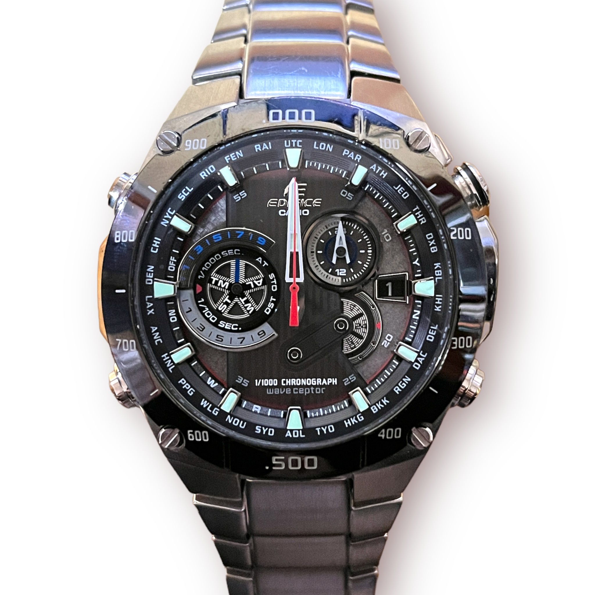 Two gents stainless steel Casio Edifice wristwatches, each with black dial, batons denoting hours, - Image 2 of 6