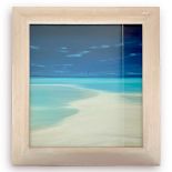 Penelope Starey, 'Tuamotu,' tropical shore scene, signed, oil on copper, 2000, in plexi-glass