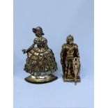 Two chromed cast iron companion part sets, one modelled as a lady in ruffled dress, the other as