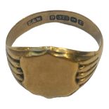 A 9ct gold shield shaped signet ring, weighing 2.8 grams, with a 9ct gold bracelet (af) and an odd