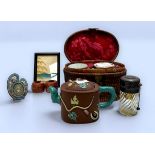 A Micro-mosaic small easel photograph frame, of artist's palette design, together with a vintage