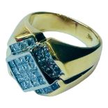 A gents 14ct yellow gold ring, set with 32 x princess cut diamonds, in invisible channel setting,