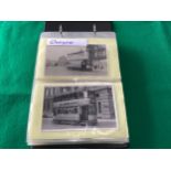 An album containing 104 postcard-size tram photographs – some on postcard-style card. This lot