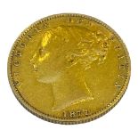An 1877 gold sovereign, Queen Victoria Young Head, shield back, Sydney mint.