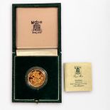 A 1988 Gold Double-Sovereign / Two Pounds, proof struck with Raphael Maklouf's 1985 portrait of ERII
