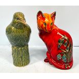An Anita Harris Art Pottery hand-painted figure of a sitting cat, red and orange flamed pattern,
