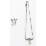 A Dutch silver and pearl necklace and earring suite, each piece set with faceted clear white