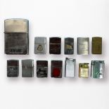 Thirteen assorted lighters, comprising, seven various Zippo lighters, including a brass or gilt