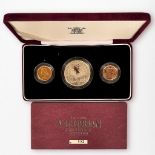 A Royal Mint issued 1901-2001 Victorian Centenary Collection three-coin gold and silver set,