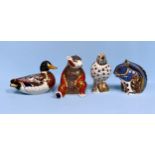 Six assorted Royal Crown Derby paperweights comprising ‘Puppy’, two pigs, a dog and a snail etc. all