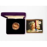 A Royal Mint 2002 Golden Jubilee 22ct Gold Five Pounds, proof struck to the obverse with a