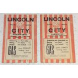Football programmes: 2x Lincoln City homes, Rotherham United 15th December 1945, FA Cup 2nd round (