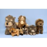 Seven various Steiff teddy bears modelled as cats and dogs, to include, ‘Sitting Schnauzer’, ‘Raudi’