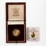 A 1994 Britannia Gold Proof £10 Coin, 1/10 ounce, 3.412 grammes, 16.50mm, proof struck to reverse