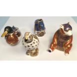 Four assorted Royal Crown Derby paperweights including ‘Debenhams Squirrel’, ‘Song Thrush’ a duck